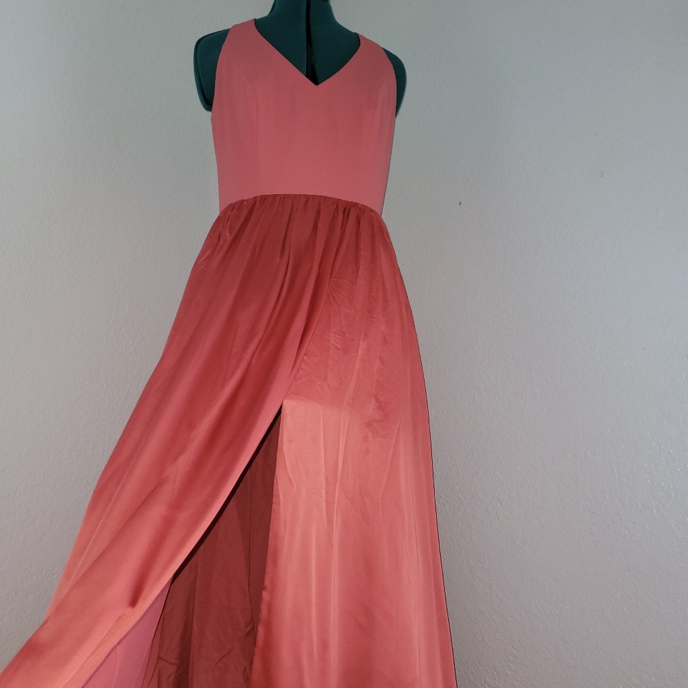 3/$20 White by Vera Wang Orange Sleeveless V-Neck Maxi Dress - Picture 3 of 10